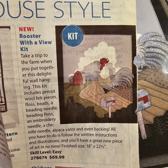 Felt Rooster With A View Wallhanging Craft Kit Chickens Country Decor Art - Picture 2 of 5
